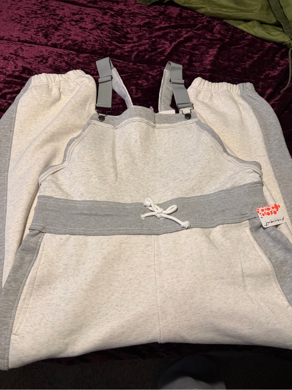 NWT Free People Gray Jumper Overalls with Drawstring sz Large retail $168 - Picture 2 of 5
